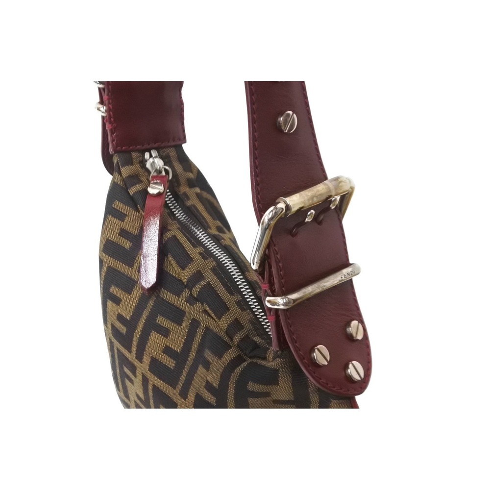 Fendi Zucca One Hobo Red Brown Studded Shoulder Bag Leather - Picture 5 of 10
